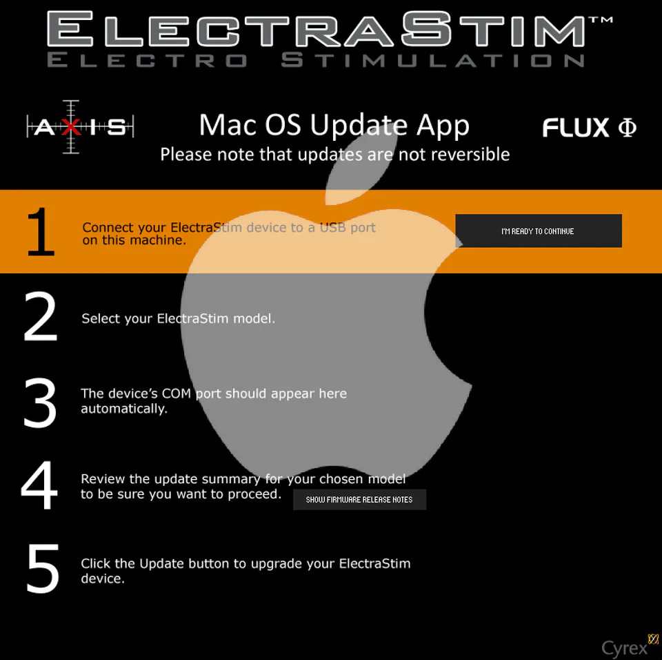Software pro aktualizaci stimulátoru ElectraStim Mac